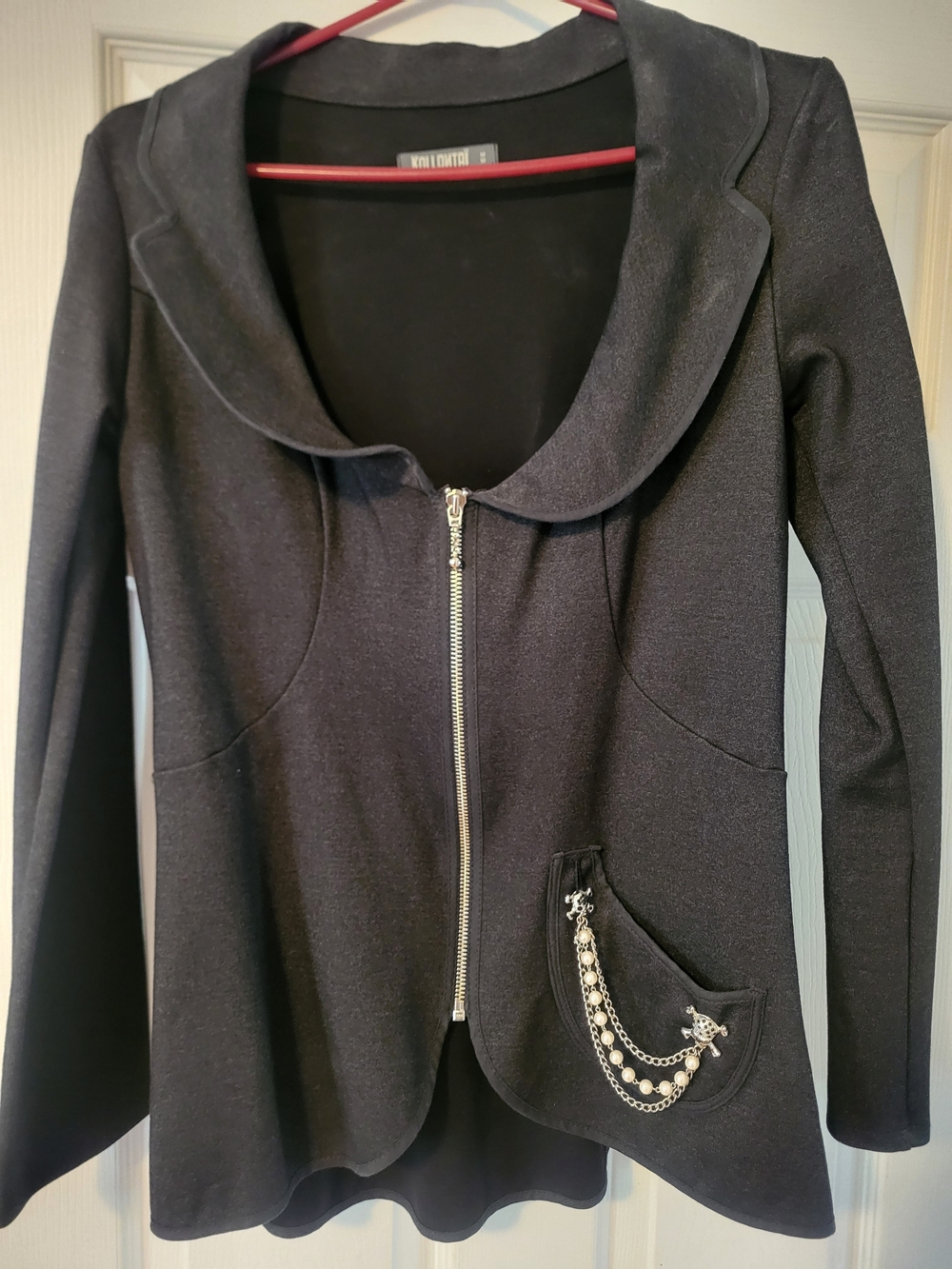 Kolontaï Dark Gray Zip-Front Blazer with Chain Accent